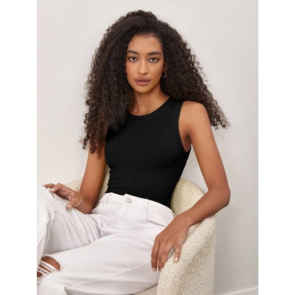 minimalist Solid Slim high neck Tank Top white - Picture 6 of 12